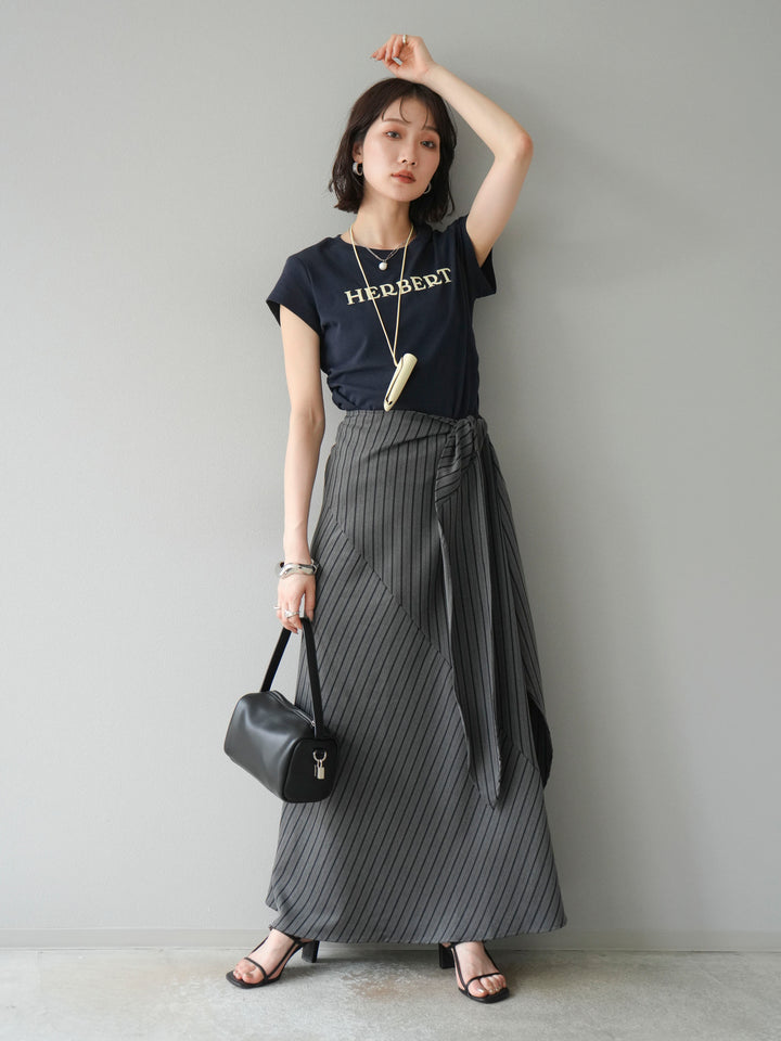 [SET]刺繍ロゴTシャツ＆レザーポーチネックレスSET +サイド巻きツイルスカート(2set)