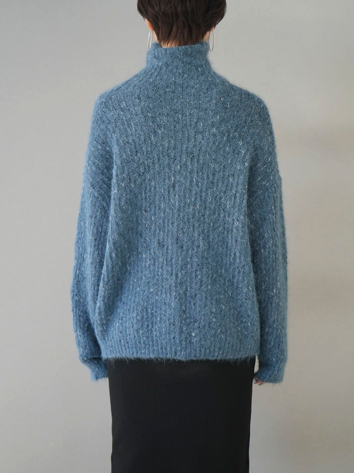 [Pre-order] Mixed yarn high neck knit pullover/blue