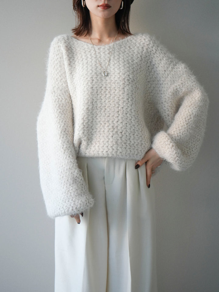 [予約]ウールタッチラメミックスヤーンVネックニットプルオーバー/ivory