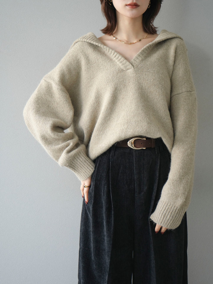 [予約]スキッパーニットプルオーバー/beige