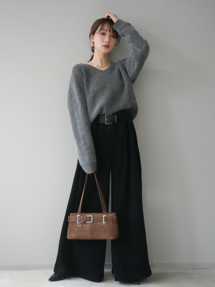 [予約]ベルトデザインループコールテンワイドパンツ(ベルト付き)/black