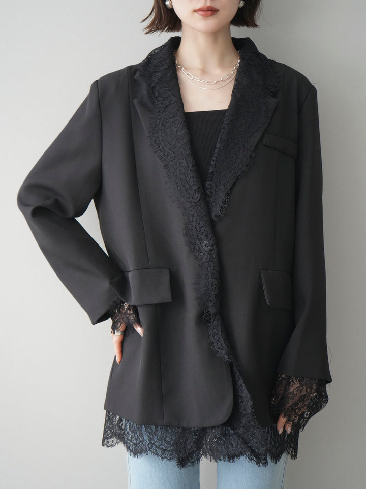 [予約]レースドッキングオーバージャケット/black