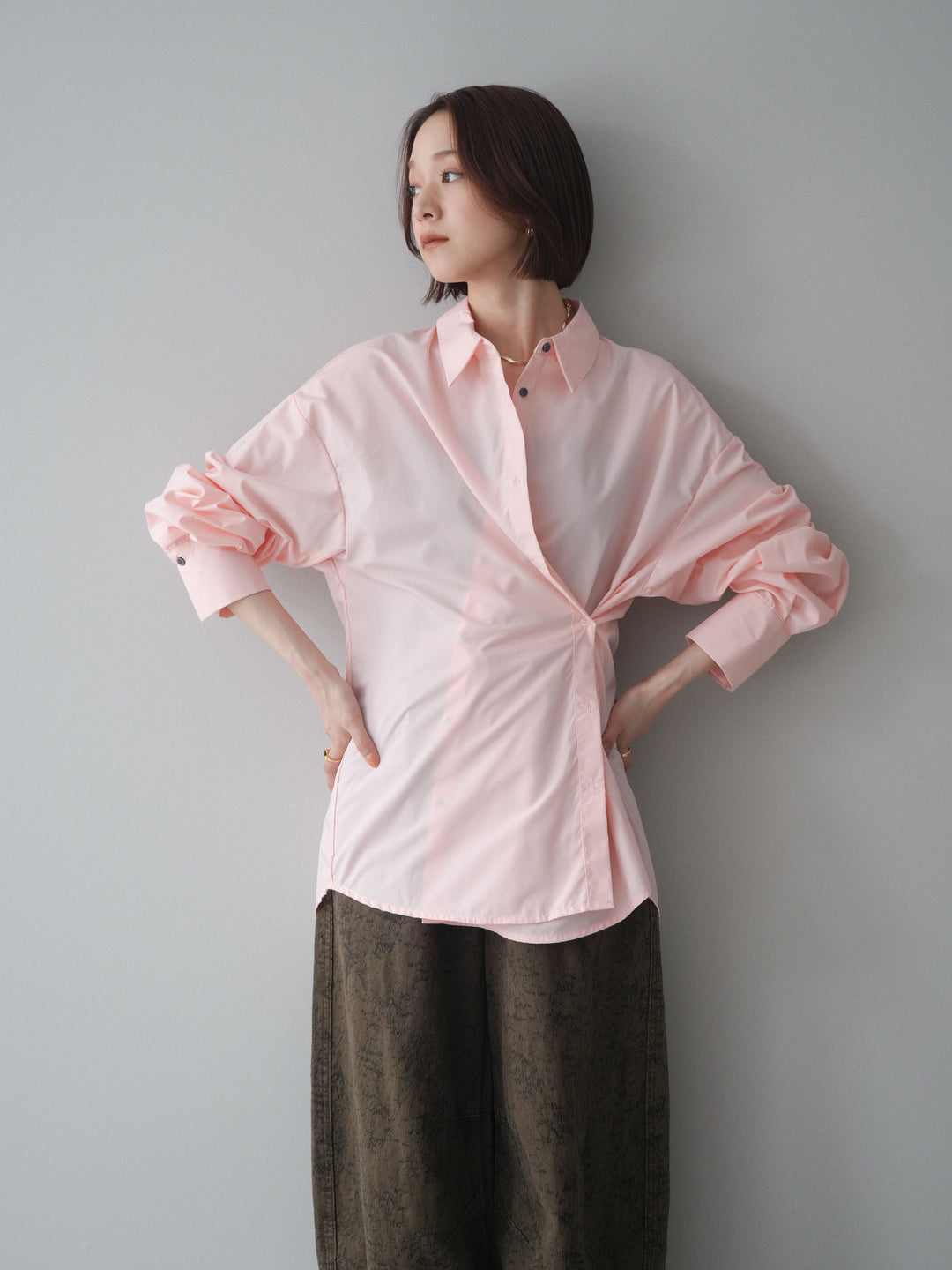 [予約]2wayベージックルーズシャツ/pink