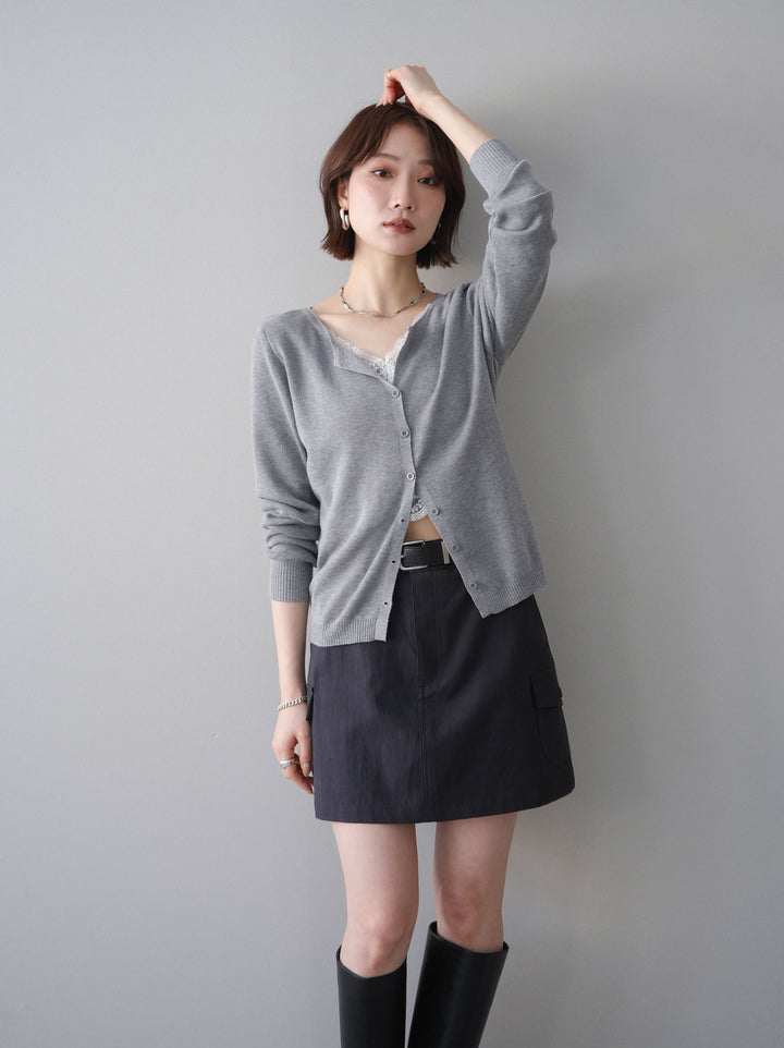 [予約]レースレイヤードニットカーディガン/gray