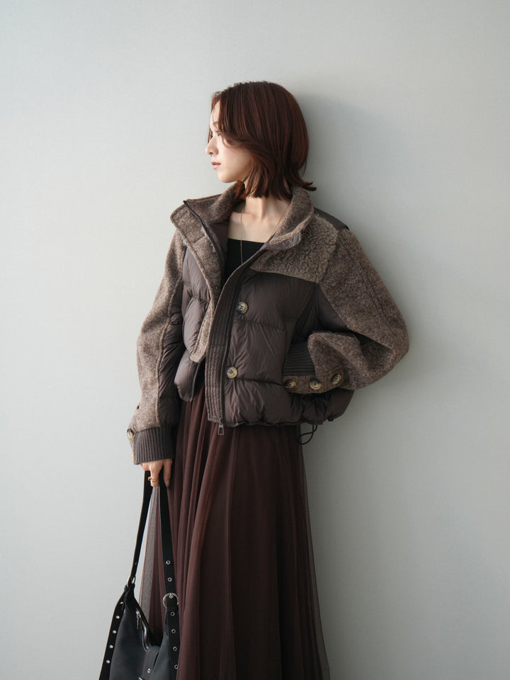 [SET]異素材ダウンジャケット+チュールボリュームスカート(2set)