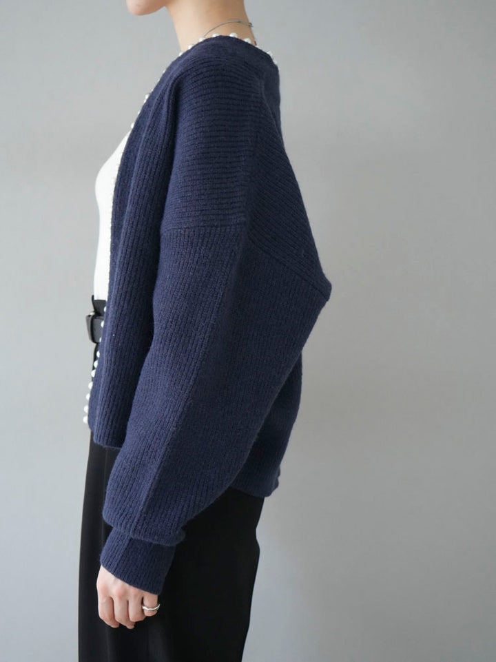 [Pre-order] Angora Touch Pearl Design Knit Cardigan/Navy