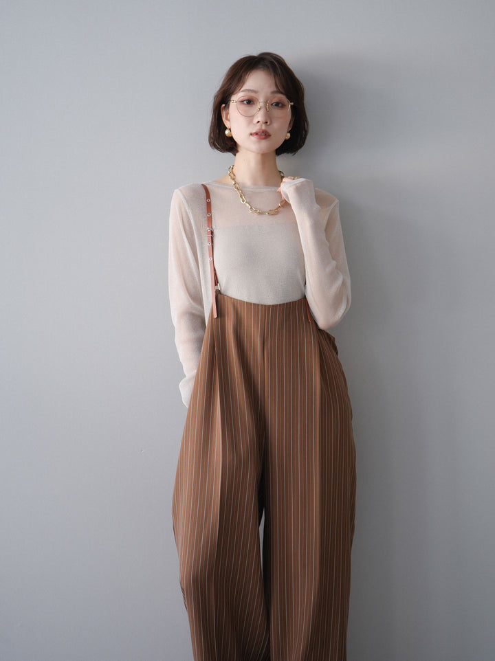 [予約]ヘリンボーンストライプサス付サロペット/goldbrown