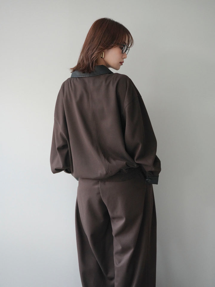 [予約]レザー襟配色パイピングブルゾン/brown