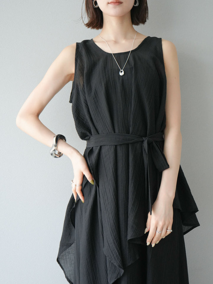 [SET]ワッシャーシアーアシメブラウス＆キャミワンピース+選べるアクセセット(2set)