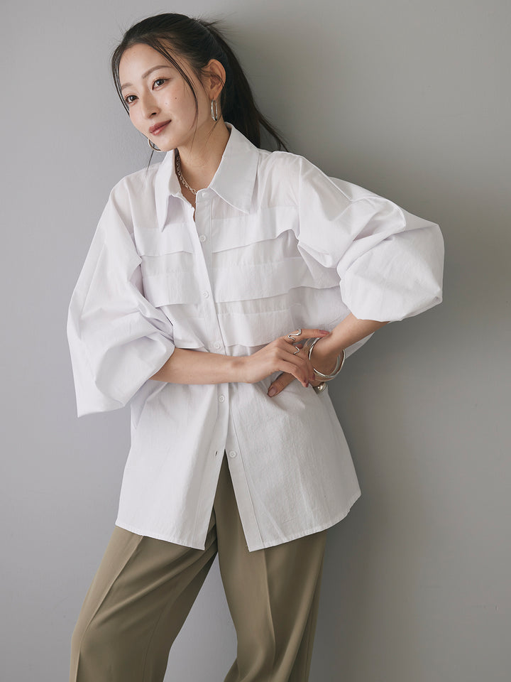 [Pre-order] Front tuck volume long sleeve shirt/white