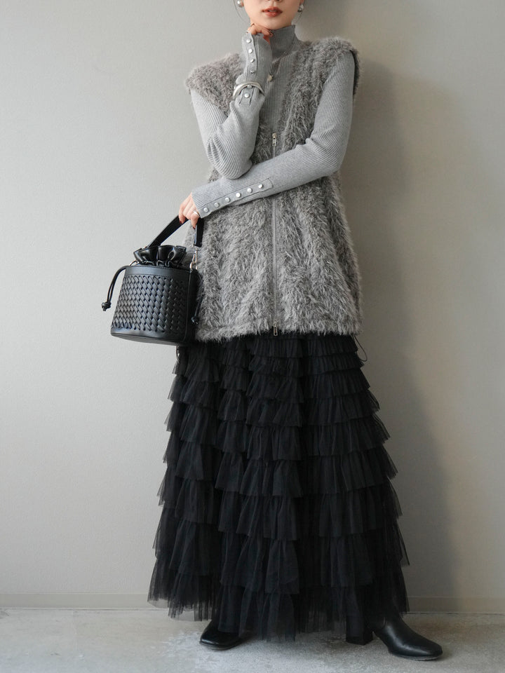 [予約]ダブルZIPループシャギーベスト/ブラック