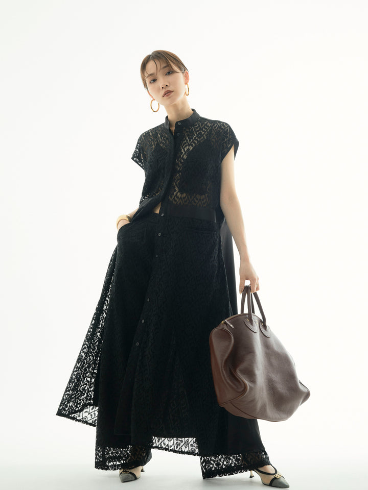 【Allure】[SET]レースサテン切替ワンピース+レースタックワイドパンツ(2set)