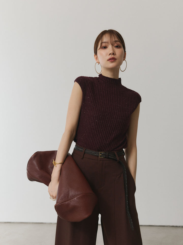 【Allure】[SET]ミックスヤーンデザインリブフレンチスリーブニット+ミックスヤーンデザインリブフレンチスリーブニット(2set)