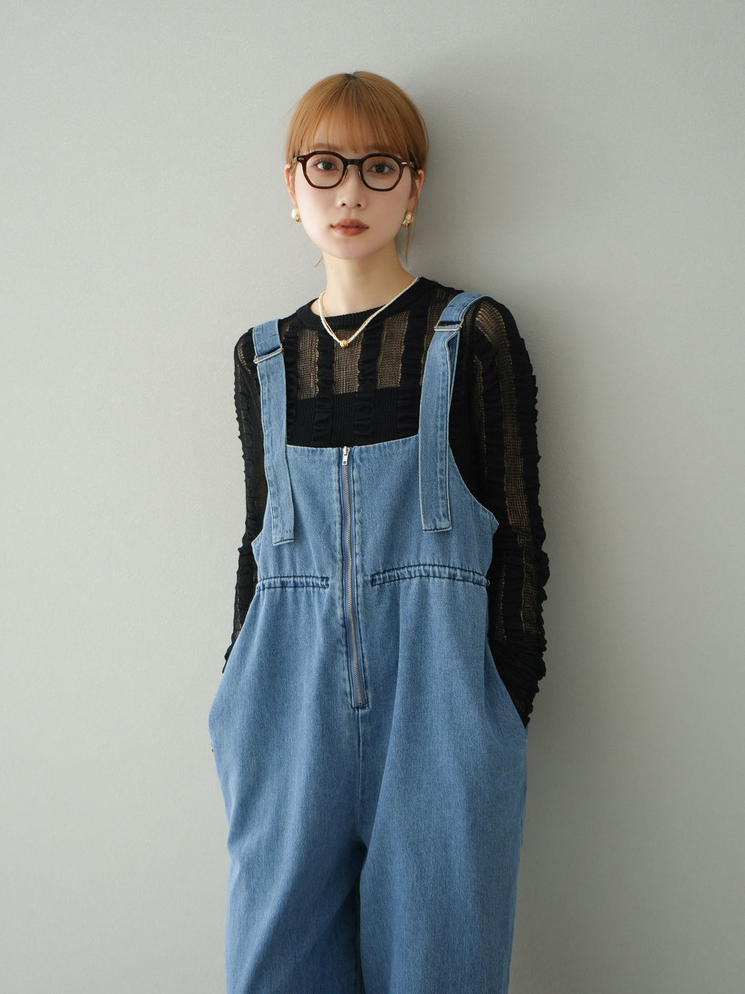 [予約]リネンタッチシャーリングニットトップス/ブラック