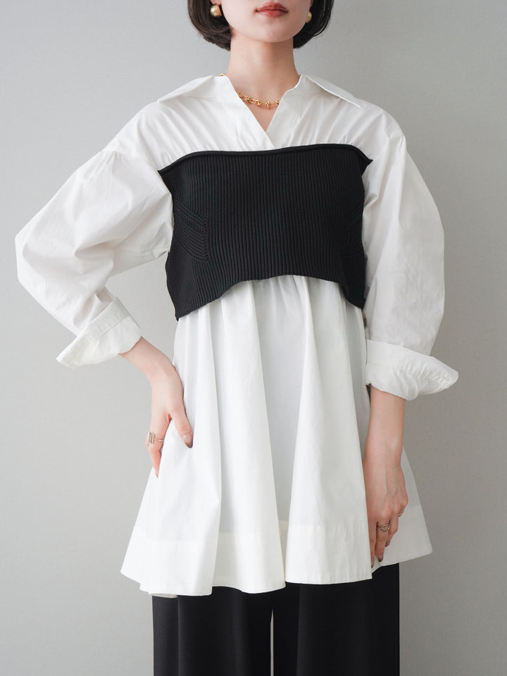 [予約]ニットビスチェドッキングフレアシャツチュニック/offwhite