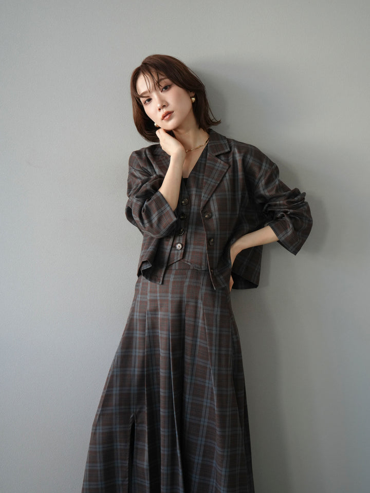 [予約]チェック柄ベスト/ブラウン