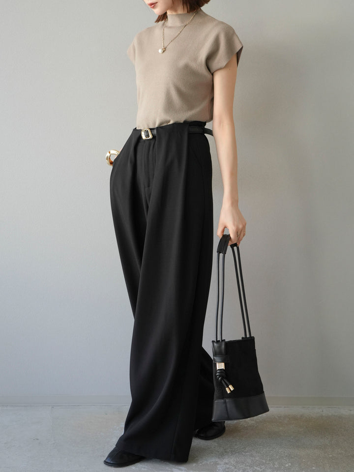 [預購] 皮帶環設計寬褲/黑色