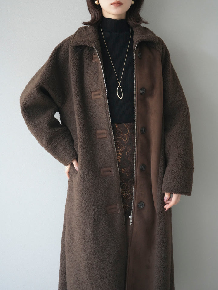 [予約]ボアxムートンロングコート/brown