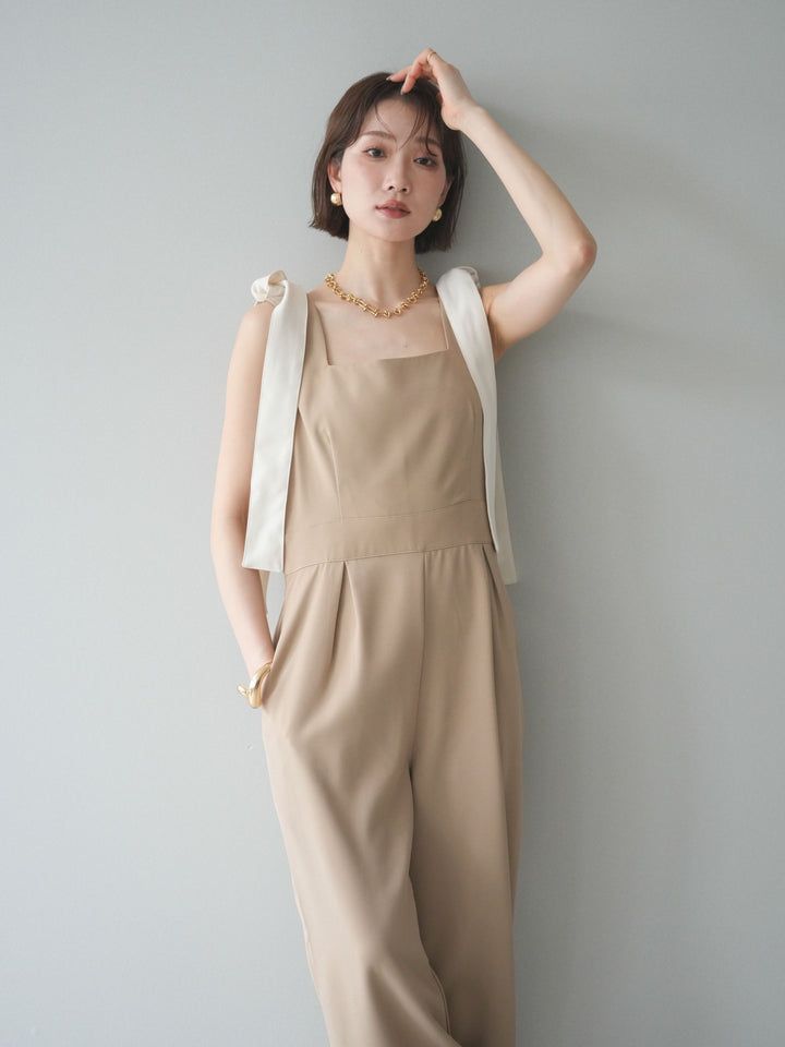 [予約]ショルダーリボンサロペット/beige