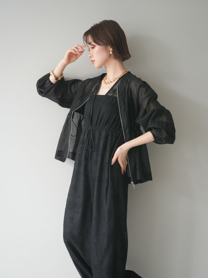 [SET]レース刺繍サロペット+ドロストシアーブルゾン(2set)