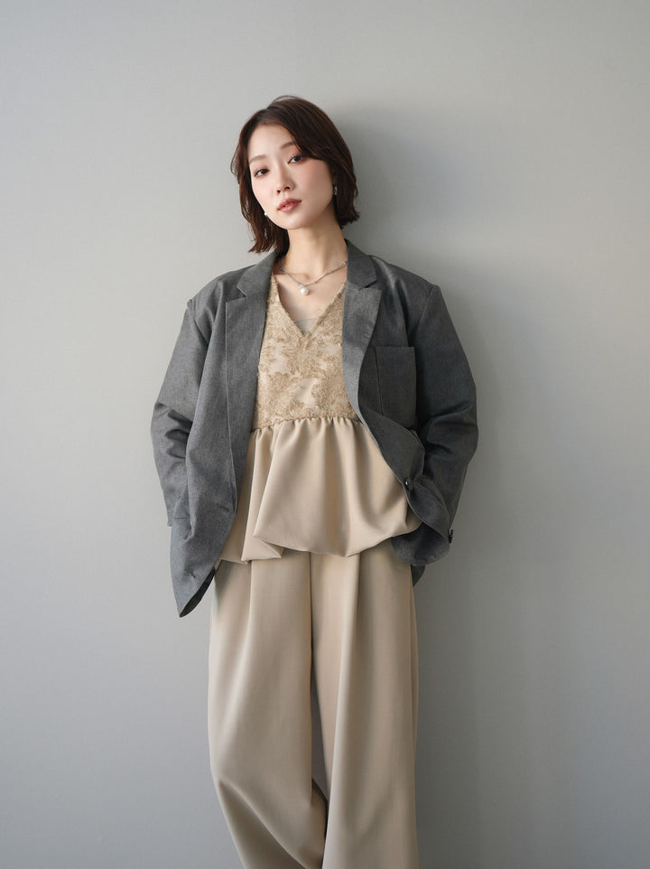 [SET]ジャガードレースぺプラムドッキングサロペット+選べるアクセセット(2set)