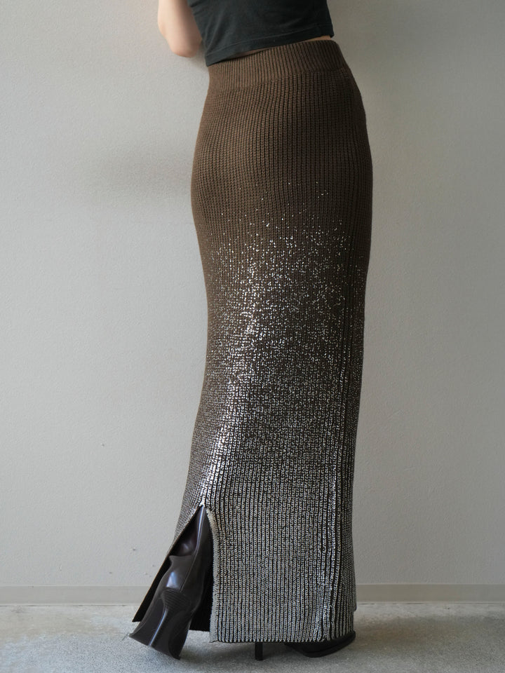 [予約]箔プリントニットタイトスカート/coffeebrown