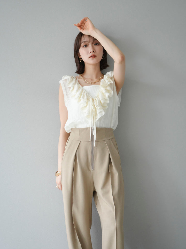 [予約]ワッシャーラッフルノースリーブブラウス/アイボリー