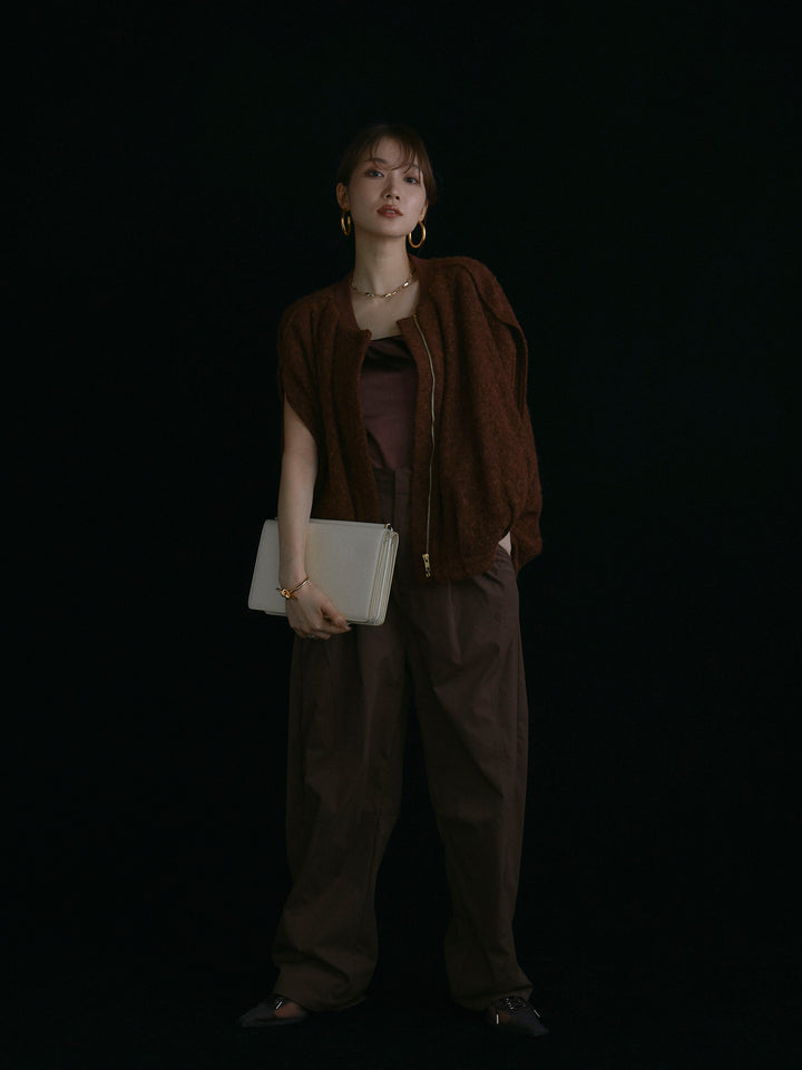 【Allure】[SET]ウール混コクーンブルゾン+タフタワイドカーブパンツ(2set)