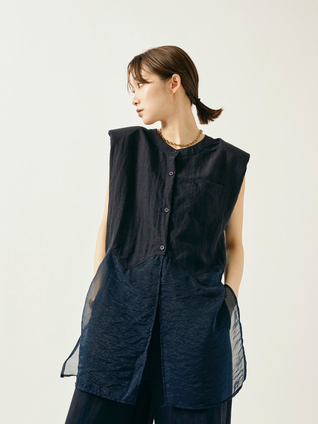 [SET]オーガンジーヘムブラウス＆ワイドパンツSET UP(2set)