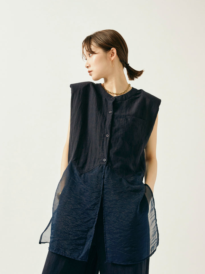 [SET]オーガンジーヘムブラウス＆ワイドパンツSET UP(2set)