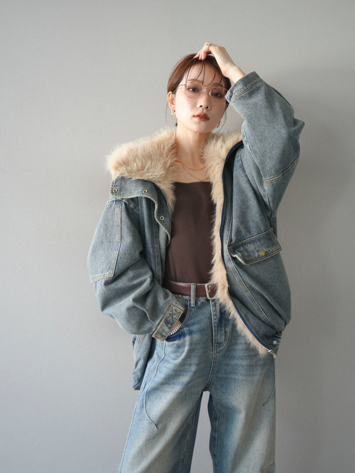 [SET]デニムxファーブルゾン+選べるアクセセット(2set)