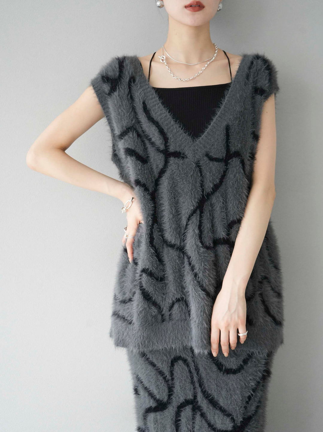 [SET]ラインシャギーニットベスト+選べるアクセセット(2set)