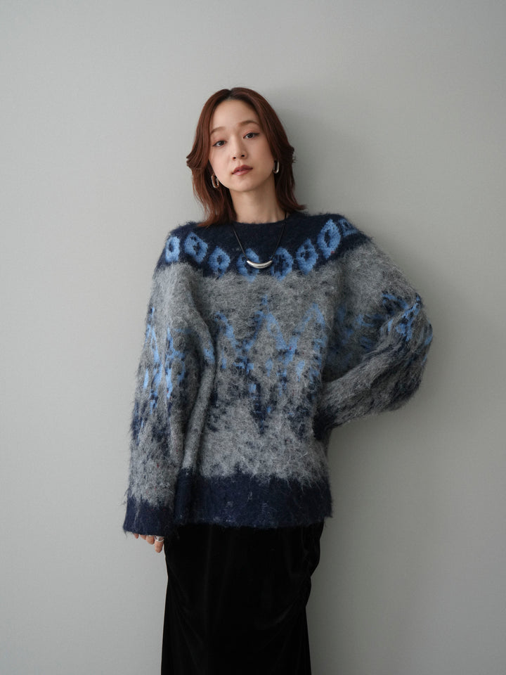 [SET]シャギーニュアンス柄ニットプルオーバー+ギャザーベロアスカート(2set)