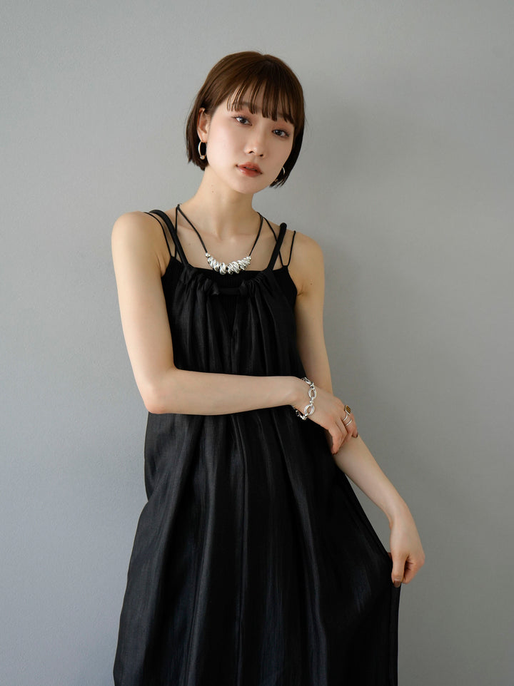 [SET] Rope shoulder shiny dress + double strap cut ribbed bra camisole (2set)
