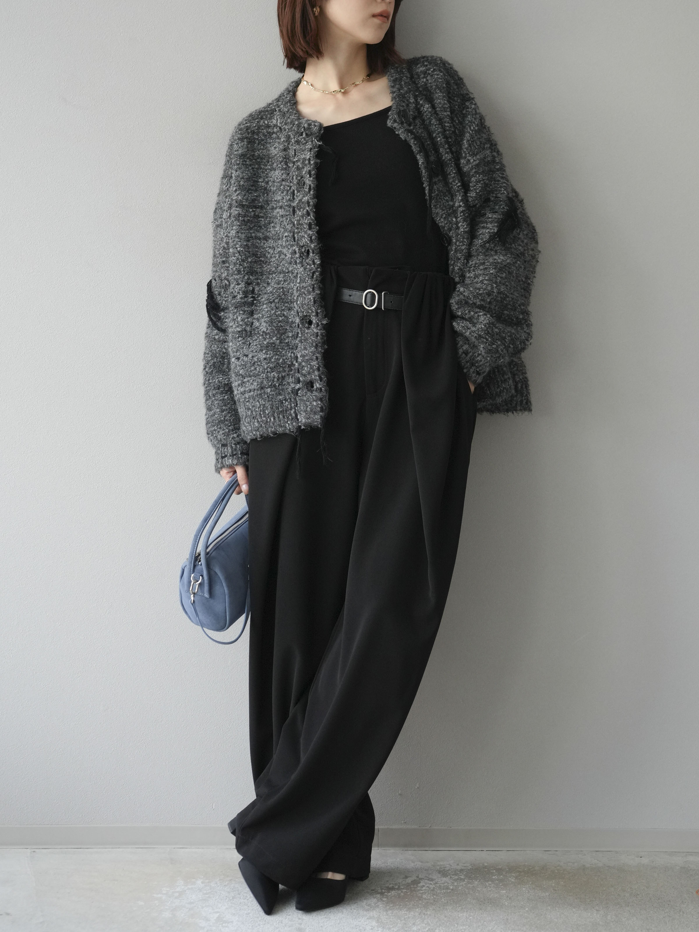 予約]ハンドステッチデザインニットカーディガン/ブラック – Lumier