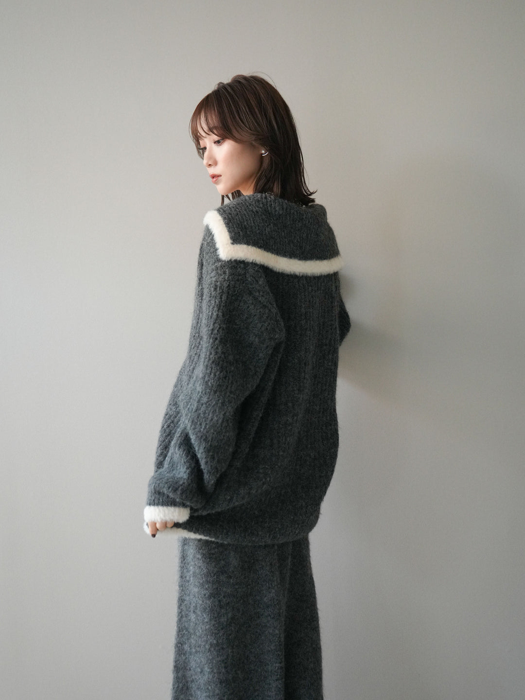 [SET]襟付き配色シャギーニット＆ロングスカートSET UP(2set)