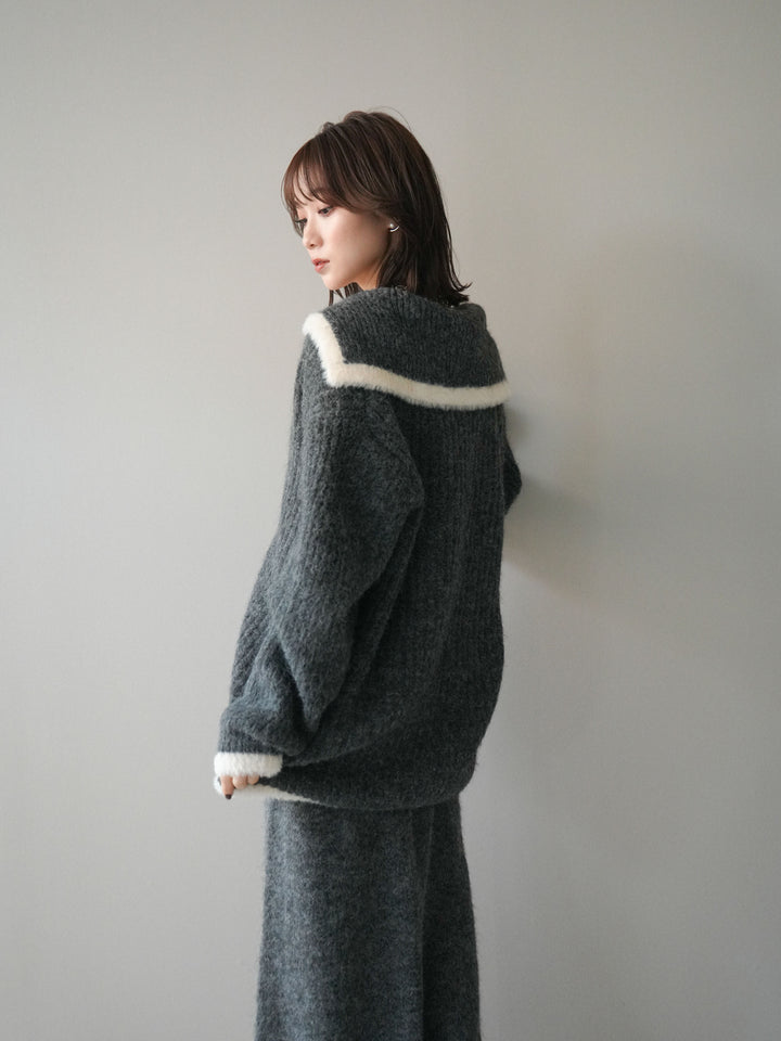 [SET]襟付き配色シャギーニット＆ロングスカートSET UP(2set)