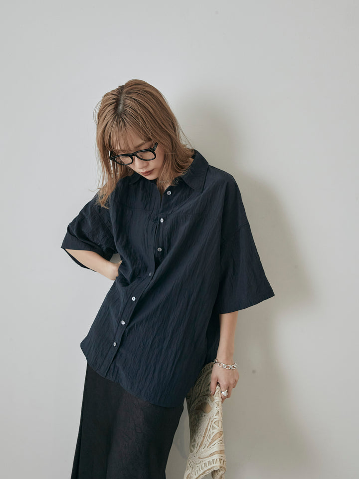 [予約]2WAYナイロンワッシャーハーフシャツ/ネイビー