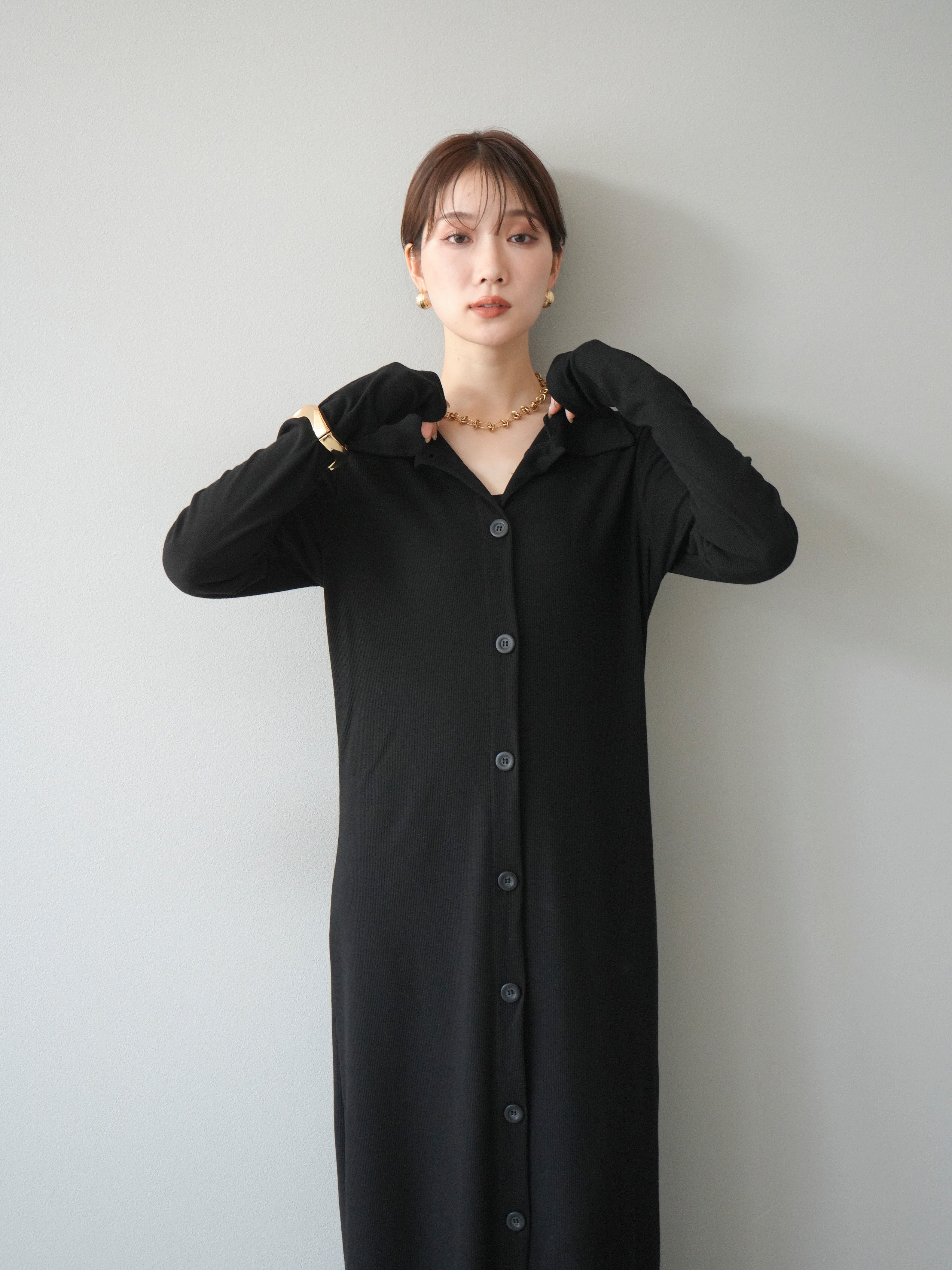 あかり　　　　バーバリーブルーレーベルワンピース　ブラックボタン付き 予約]襟付きカットリブボタンワンピース/ブラック – Lumier