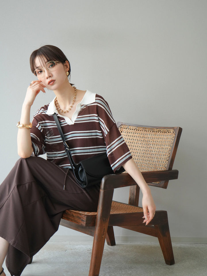 [予約]シアーポロニットプルオーバー/ブラウンボーダー