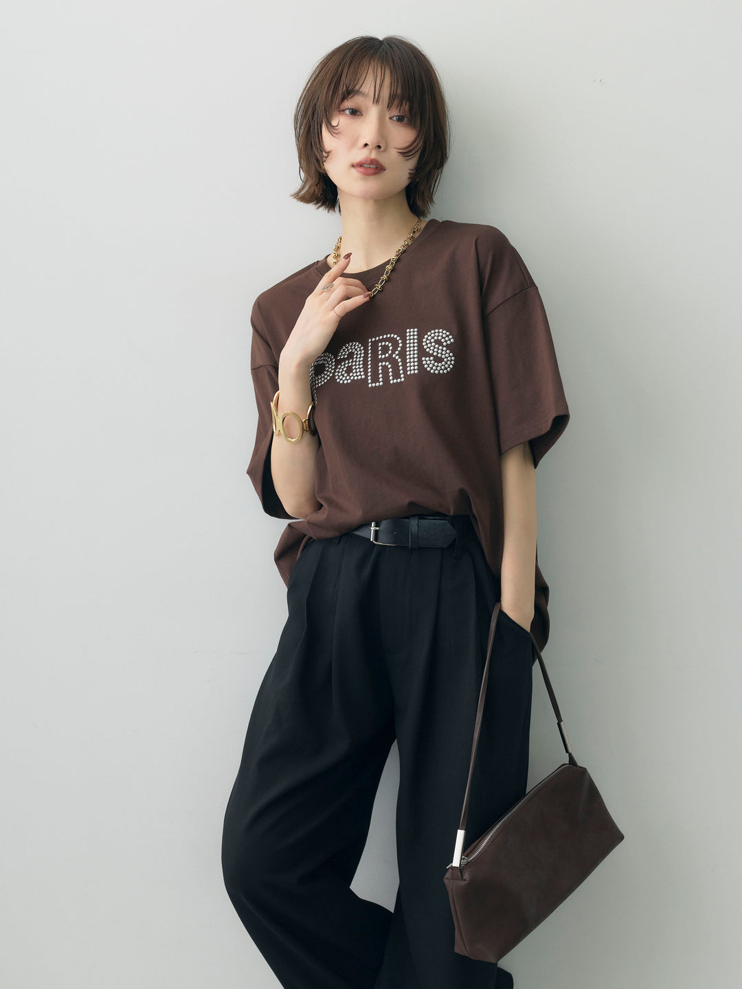 [予約]スタッズロゴTEE/brown