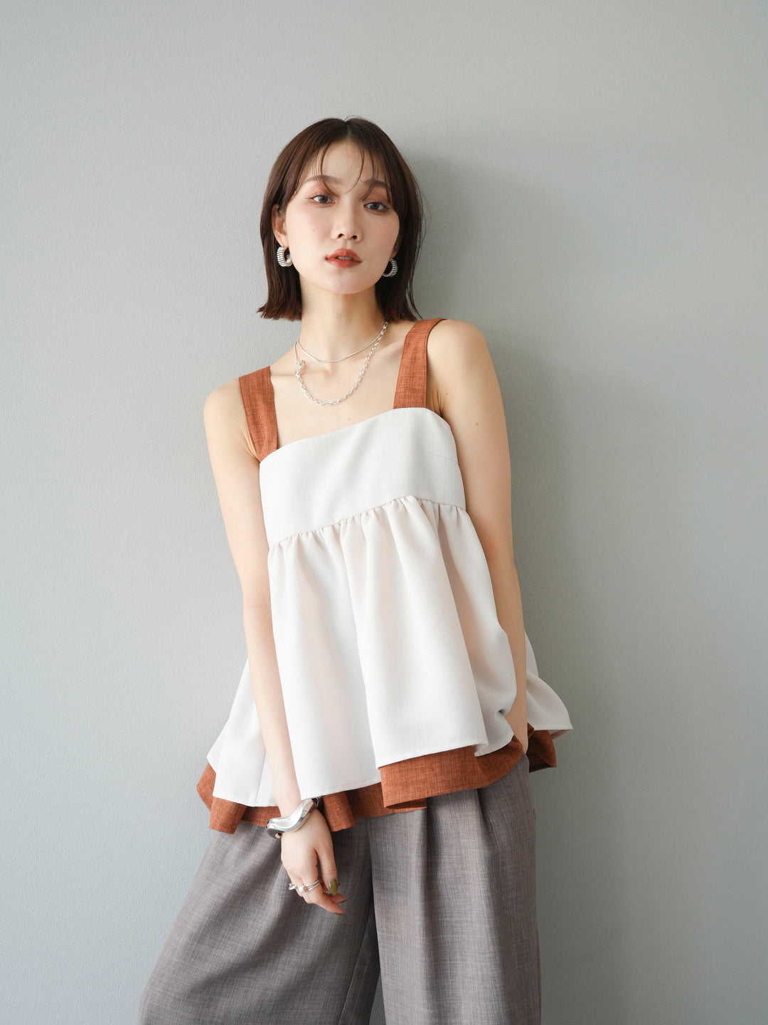 [SET]リネンライク配色フレアタンクトップ+選べるアクセセット(2set)