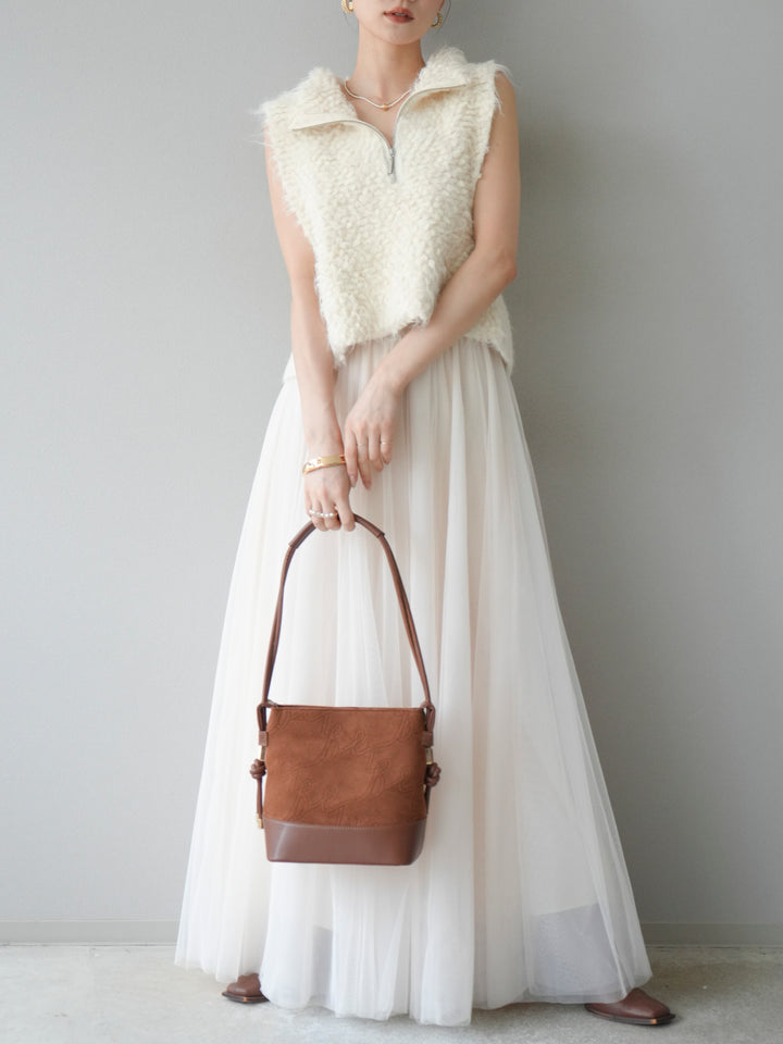 [予約]メランジブークレハーフジップニットベスト/アイボリー