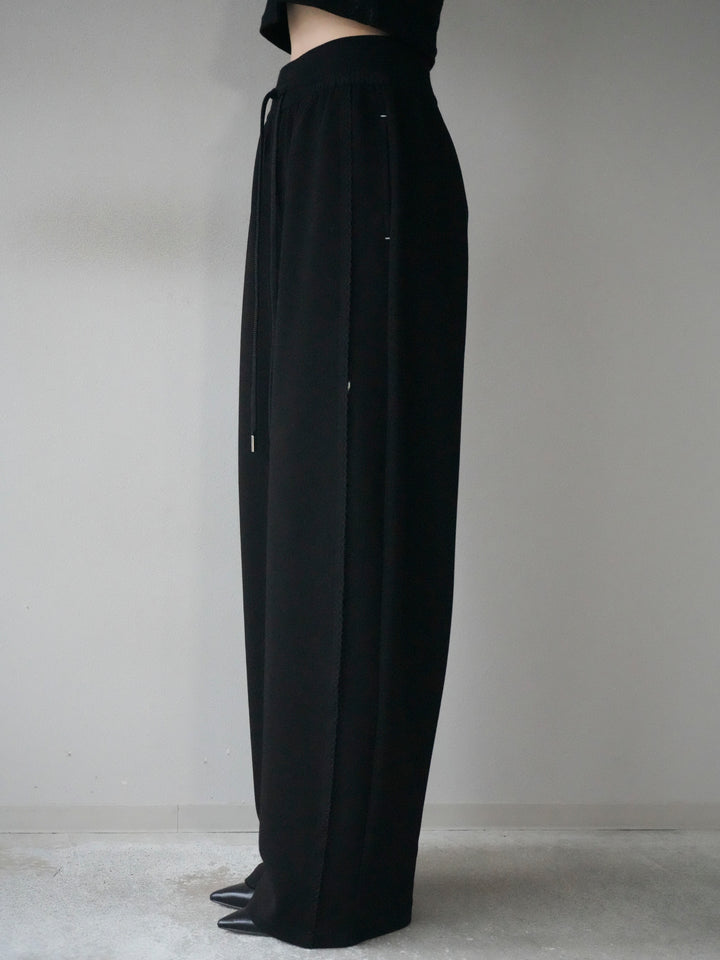 [予約]ステッチデザインウエストリブニットスエットパンツ/black