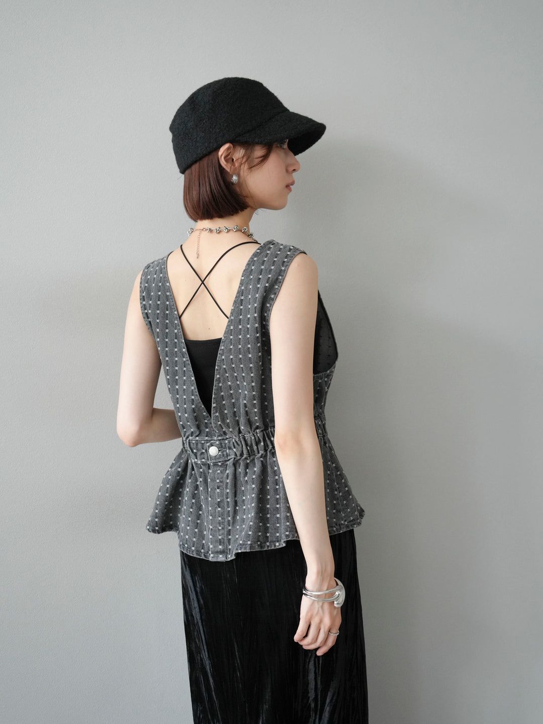 [予約]ジャガードデニム２WAYビスチェ/ブラック