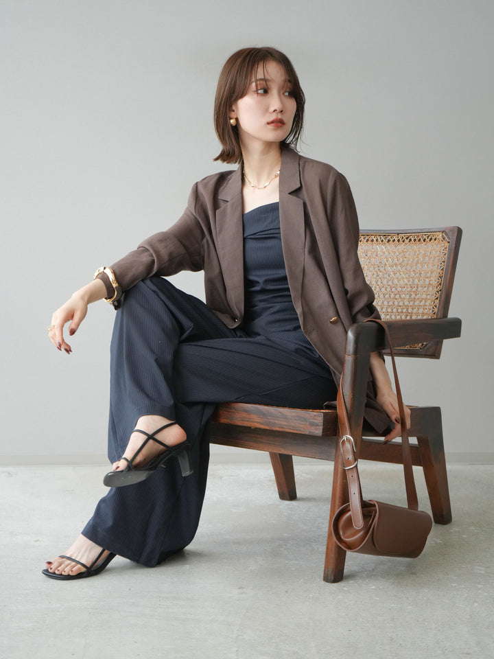 [預購] 金色紐扣透視夾克/棕色