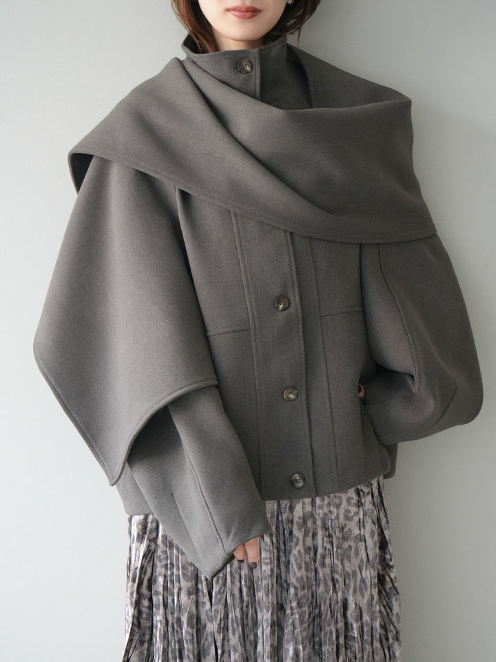 [予約]ストール付きミディアムコート/brown