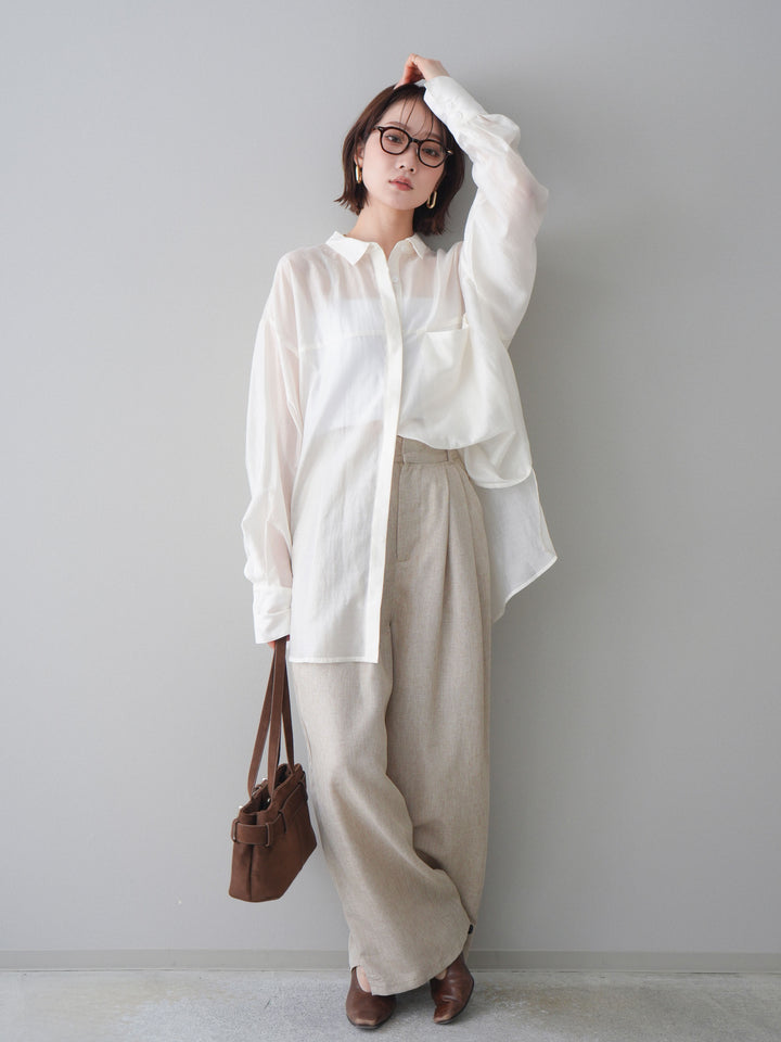 [予約]リネンライクタックワイドパンツ/oatmeal