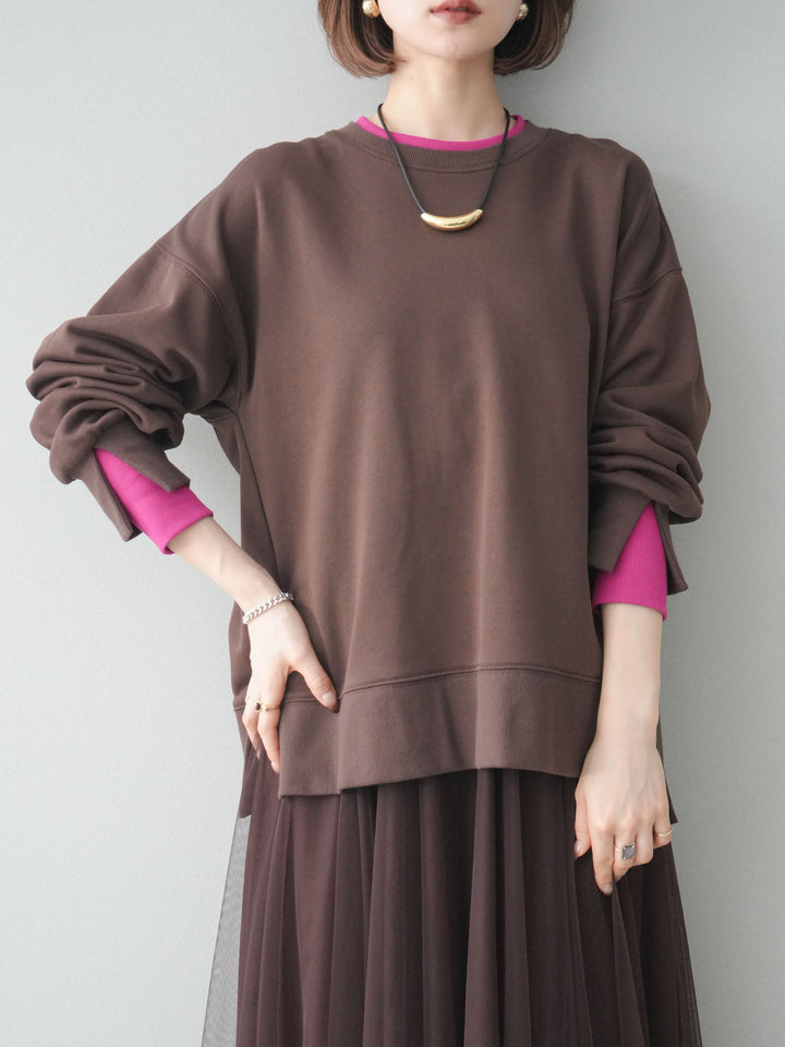 [SET]配色レイヤードデザインスエットプルオーバー+チュールボリュームスカート(2set)
