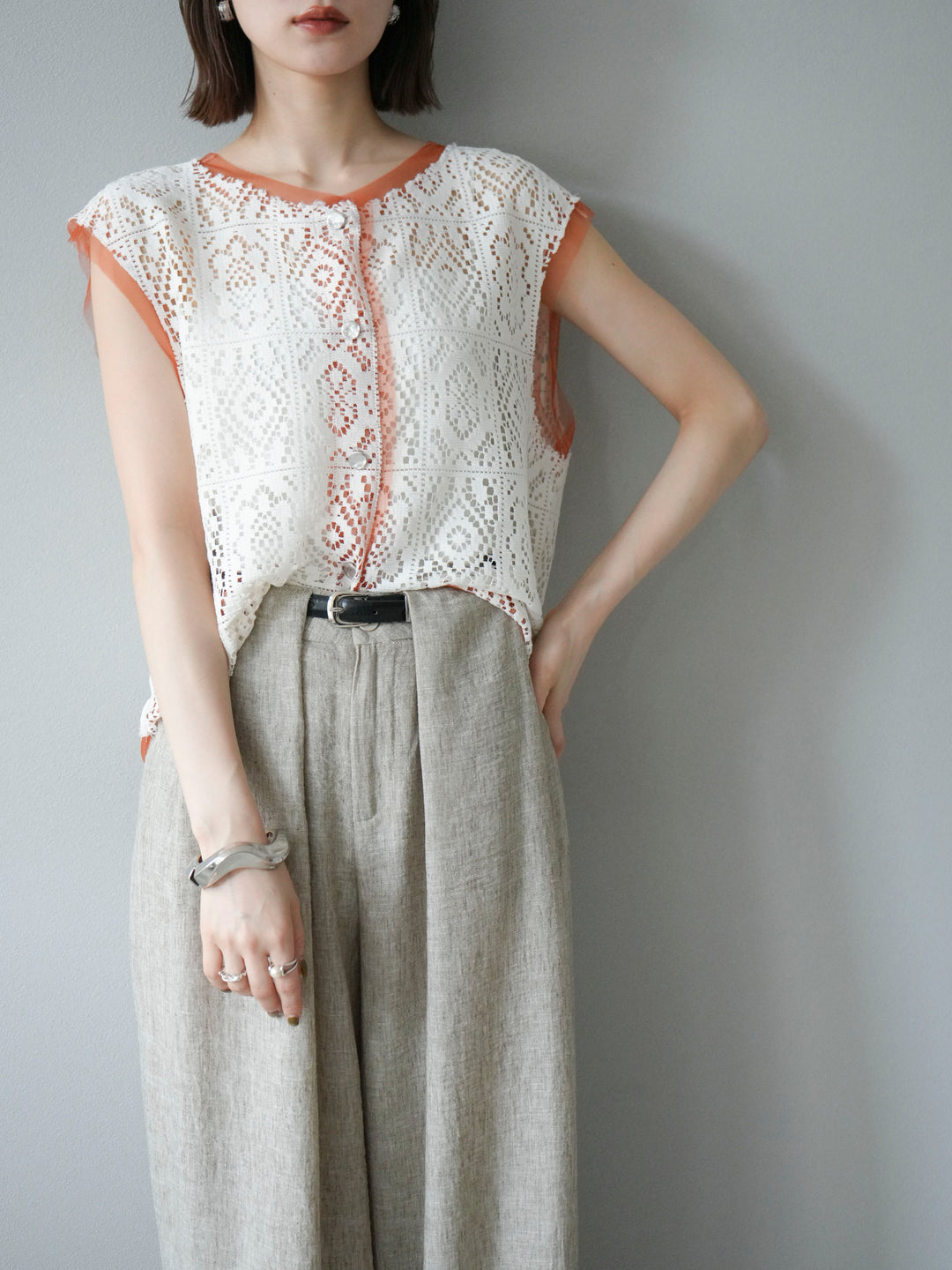 [予約]ブロックレースベスト/アイボリー